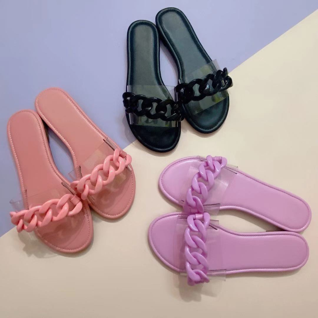 Women flat slide chain one strap cute sandals