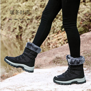 Women winter highcut plush keep warm platform lace up snow boots