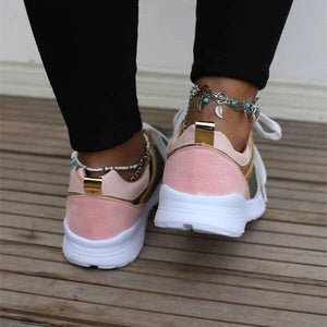 Women color block lace up walking sneakers running