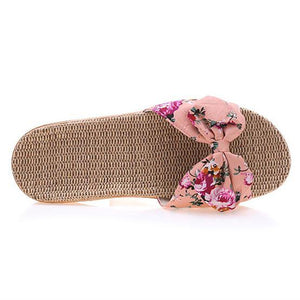 Women flower bowknot flat comfy 
slide bow sandals