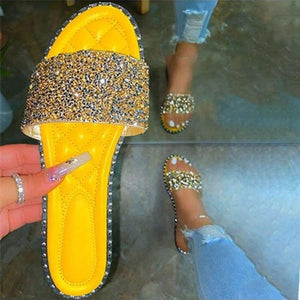 Women sparkly rhinestone one 
strap peep toe sandals