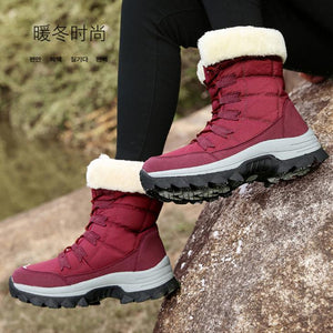 Women winter highcut plush keep warm platform lace up snow boots