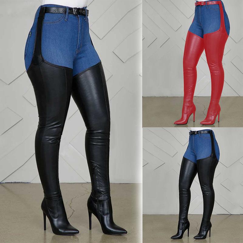 Women buckle strap stiletto high heel thigh high boots