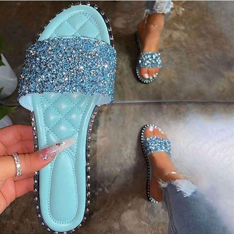 Women sparkly rhinestone one 
strap peep toe sandals