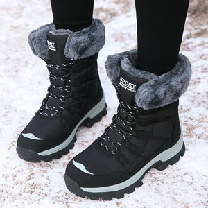 Women winter highcut plush keep warm platform lace up snow boots