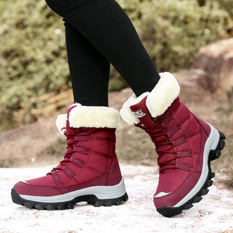 Women winter highcut plush keep warm platform lace up snow boots