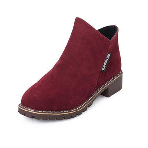 Women chunky low heel side zipper ankle boots