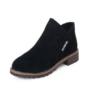 Women chunky low heel side zipper ankle boots