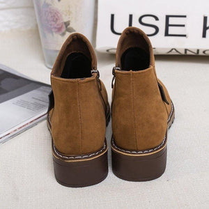 Women chunky low heel side zipper ankle boots