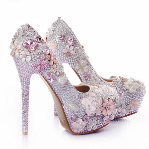 Women wedding heels rhinestone flower stiletto platform heels