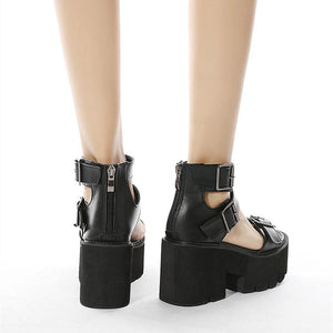 Women summer fashion chunky platform hollow bukcle strap roman sandals