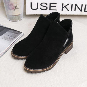 Women chunky low heel side zipper ankle boots