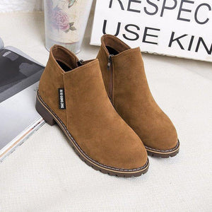 Women chunky low heel side zipper ankle boots