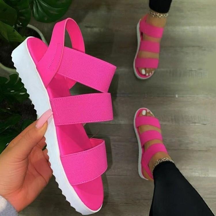 Women slip on ankle strap three 
strap flat comfy sandals