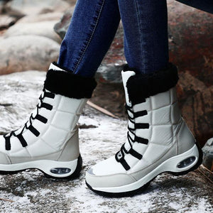 Women winter chunky platform lace up faux fur keep warm short snow boots