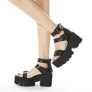 Women summer fashion chunky platform hollow bukcle strap roman sandals