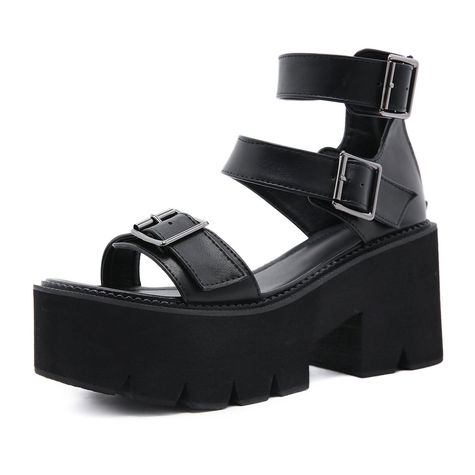 Women summer fashion chunky platform hollow bukcle strap roman sandals