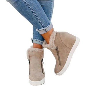 Women plush keep warm double zippers platform ankle boots