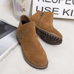 Women chunky low heel side zipper ankle boots