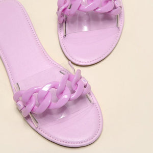 Women flat slide chain one strap cute sandals