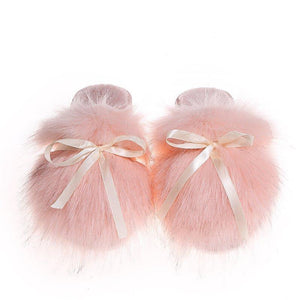 Women's cute bowknot fuzzy closed toe slippers winter indoor shoes