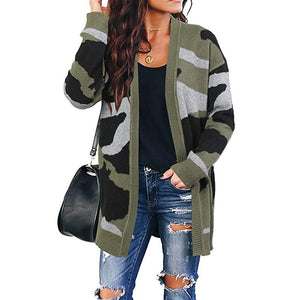 Women's open front camo cardigan knitted cardigan sweater