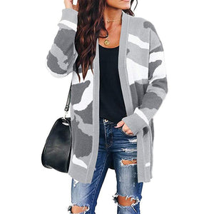 Women's open front camo cardigan knitted cardigan sweater