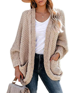 Women's cable knit cardigan sweater batwing open front cardigan