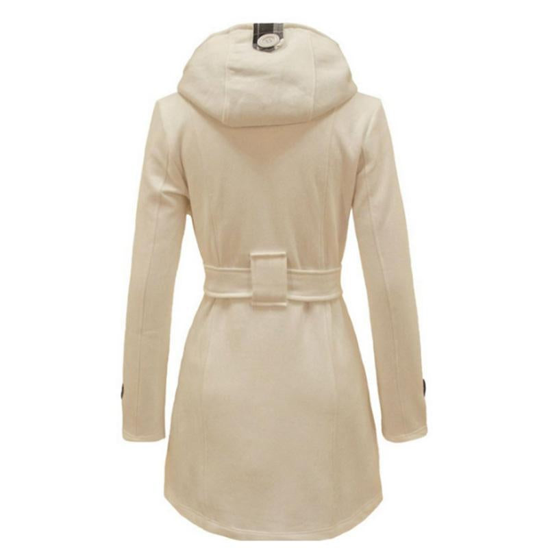 Women's double-breasted hooded coat fashion belted coat for winter