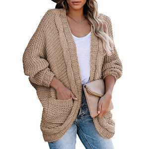 Women's cable knit cardigan sweater batwing open front cardigan