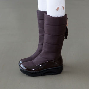 Women winter knee high chunky platform slip on snow boots
