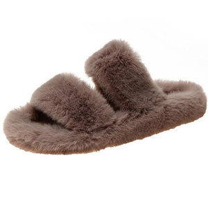 Fashion 2 straps furry slippers for winter fuzzy house shoes anti-slip