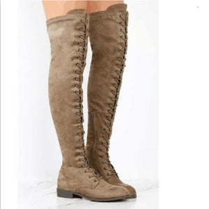 Over the knee lace-up boots fashion low heel thigh high boots with zipper