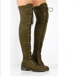 Over the knee lace-up boots fashion low heel thigh high boots with zipper