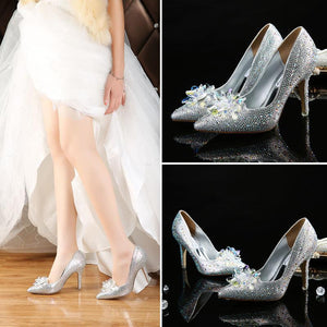 Women's rhinestone silver glitter wedding pumps