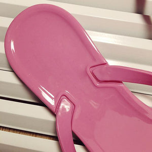 Women flat summer beach slide studded bow jelly sandals