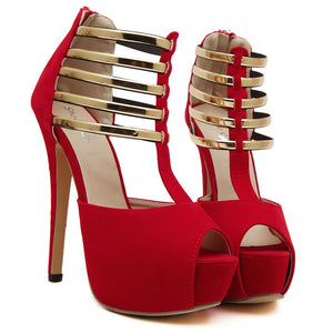 Women peep toe platform sequin strap stiletto prom heels