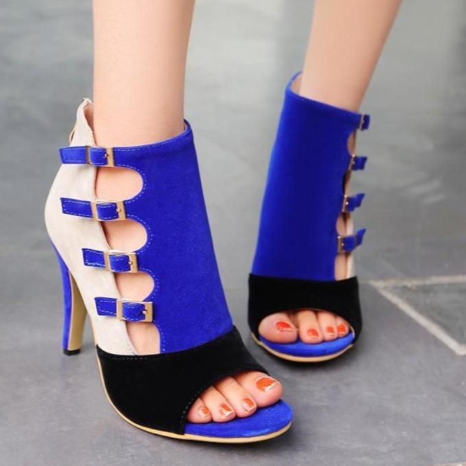 Women's peep toe patchwork stiletto booties for summer spring