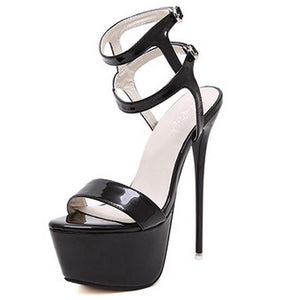 Women supper high buckle ankle strap slingback stiletto platform heels
