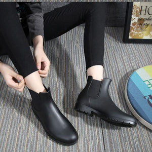 Women ankle short low heel chelsea rain boots