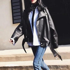 Women‘s turn down collar zipper biker jacket fashion chunky jacket coat