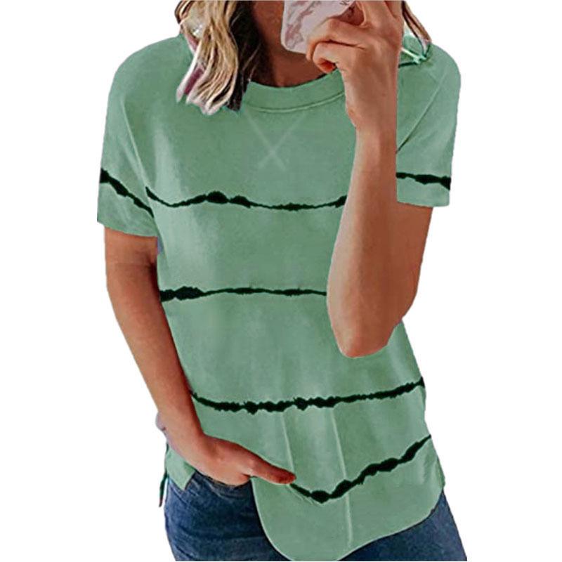Women crew neck criss cross shot sleeve striped t shirt