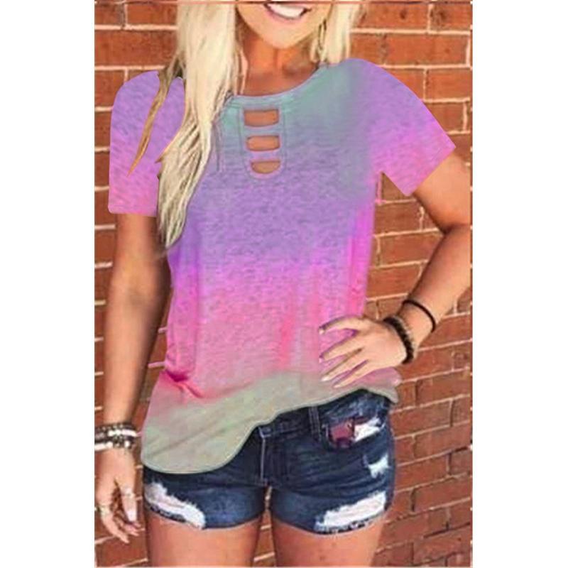 Women tie dye summer loose crew neck short sleeve shirts