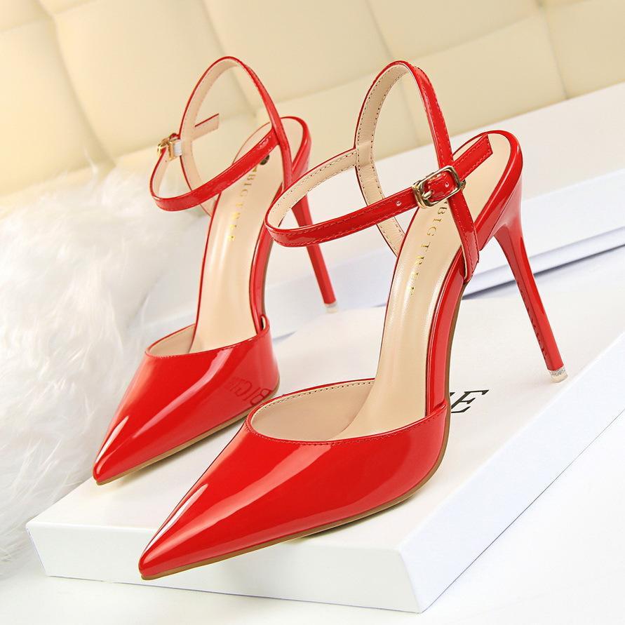 Women pointed toe ankle buckle strap slingback stiletto heels