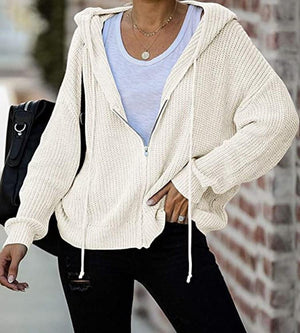 Women zip up long sleeve drawstring sweater hoodie