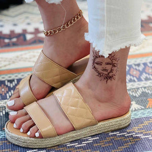 Women two strap flat espadrille summer slide sandals