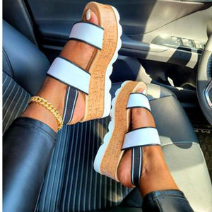 Women color block ankle strap slip on platform sandals