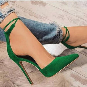 Women pointed toe sexy strappy lace up heels