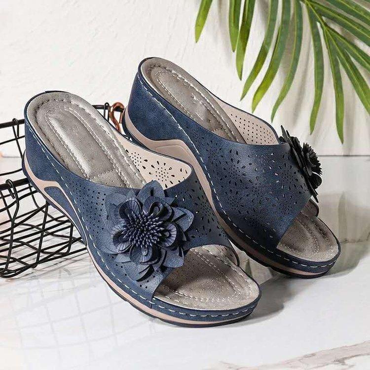 Women peep toe flower hollow summer outdoor slide wedge sandals