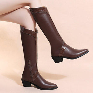 Women fashion slim fit chunky high heel western boots